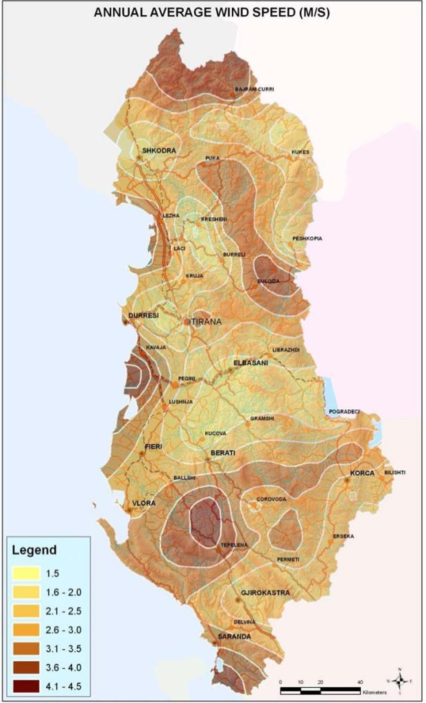 Figure 12 Territorial distributions of annual average wind speed